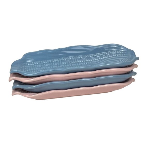 Vintage WCL China Ceramicware Corn on the Cob Plates Set of 4 Pink Blue - Picture 1 of 8